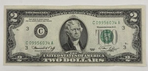 1976 2 $ US Federal Reserve Schein - Green Seal - Jefferson - ca. zirkuliert - Bild 1 von 2