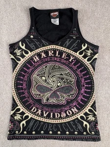 VINTAGE Harley-Davidson Winona Minnesota Black Purple Detail V Neck Tank Size M - Bild 1 von 10
