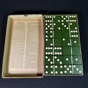 RARE 1935 Elk Brand GREEN COLORED COLLECTOR Elkloid Bakelite Dbl Six Dominoes - Picture 1 of 17
