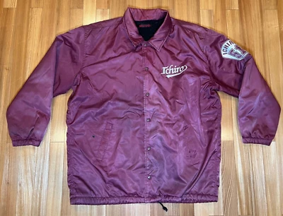 复古日产日本 Ichiro 铃木 51 棒球夹克勃艮第栗色 XL — 第 1/4 张图片