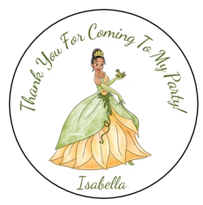 12 Personalized Tiana Birthday Party Stickers Favors Labels tags 2.5" Princess - Picture 1 of 1