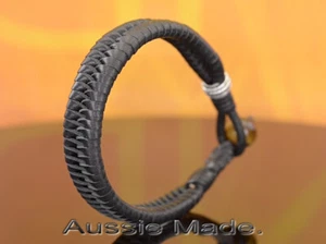 Genuine Sterling Silver and Kangaroo Leather Wristband Men Bracelet 7B-161 - Picture 1 of 8