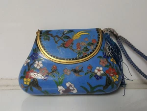 Monedero Cloisonne vintage azul con estampado floral con pájaros - Imagen 1 de 7