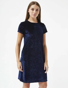 Traffic People Womens Dark Blue Velvet Short Sleeved Vintage Shift dress £78.00 - Picture 1 of 2