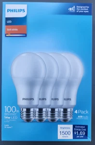 (12 Bulbs) Philips LED 100W Frosted Soft White Non-Dim A19 4P (Non-T20) 1500 Lum - Picture 1 of 2