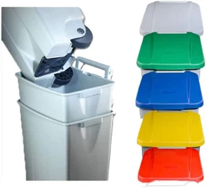 BIN per RICICLAGGIO PEDALE MOBILE - 60L - 490X380X700MM - COPERCHIO GIALLO - 1 B - Foto 1 di 12