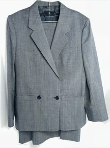 Vintage Burberry 2 Pc Plaid Gray Wool Skirt Blazer Suit Set Women's 8 - Picture 1 of 5