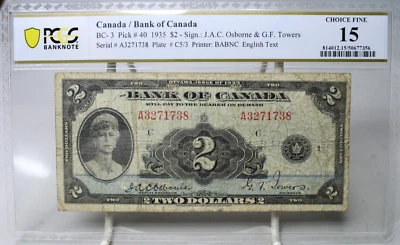 1935 $2 Bank of Canada English Text #40 PCGS F15 #7356 - Image 1 of 2