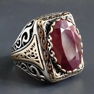 Men's Signet Ring Ruby Silver Yaqoot natural gemstone Turkish Artisan Handmade - Picture 1 of 8