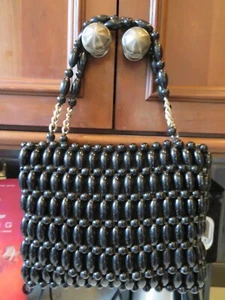 "BOLSO DE MANO DE COLECCIÓN BRILLANTE DE MADERA NEGRA CON CUENTAS 8"" X 6"" X 1"" Hong Kong ¡LIMPIO!¡! - Imagen 1 de 7