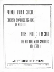 6 juin1945-PROGRAMME-1er concert de l'orch. symphonique des jeunes de MontreaL - Picture 1 of 2