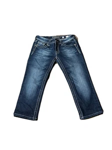 Miss Me Jeans Cuffed Capri Thick Stitch Bling Pockets DK Wash  (JP5771P) Size 27 - Picture 1 of 4