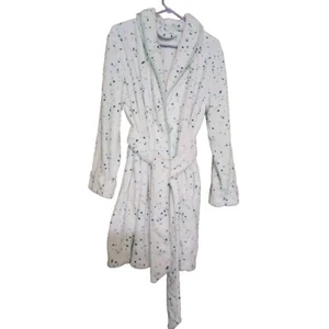 Sleep Sense Robe Luxurious Bath Robe Size L White w/ Blue Speckles/Spots Design - Picture 1 of 8