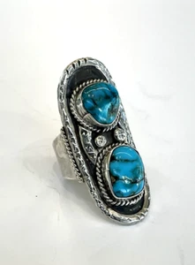 Native American Navajo Ring with Kingman Turquoise - Picture 1 of 7
