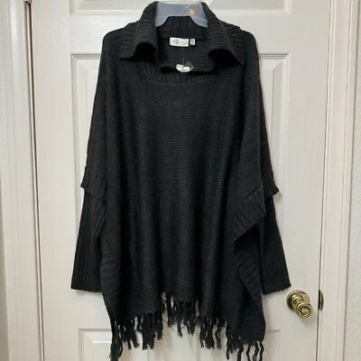 RD стиль серый пуловер длинным рукавом пончо свитер женщин большой бахрома низ новый с Ярлыками - Изображение 1 из 4