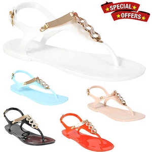 LADIES WOMENS RETRO JELLY SANDALS GIRLS FLAT BEACH SUMMER FLIP FLOPS SHOES - Picture 1 of 9