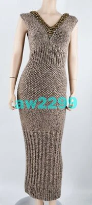 VESTIDO DE NOCHE MAXI DE CACHEMIR ADORNADO RARO CHANEL OTOÑO 07 LOGOTIPO CC 38 TOSTADO NUEVO Foto 1 de 4