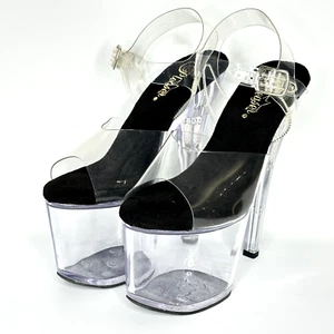 Pleaser Radiant-708 Clear 7" Heel, 3 1/4" Platform Ankle Strap Sandal US 8 - Picture 1 of 12