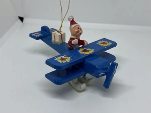 Vintage Wooden Airplane Santa Claus Christmas Ornament - Picture 1 of 6