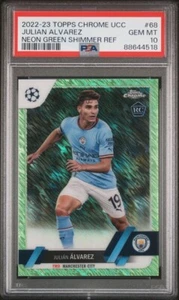 2022-23 Topps Chrome UEFA / Julian Alvarez / Neon Green Shimmer RC /399 PSA 10 - Photo 1 sur 2