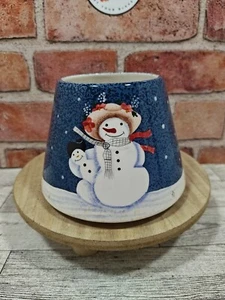 Home Interiors Ceramic Candle Jar Shade Topper 4" Tall Snowman Family Homco - Picture 1 of 8