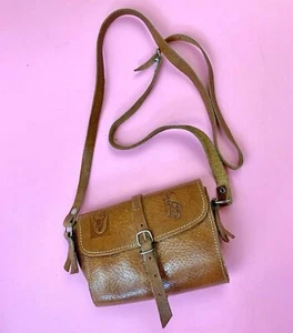 VINTAGE 60S 70S TAN STAMPED LEATHER MINI SATCHEL BAG WESTERN - Picture 1 of 6
