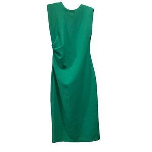 Vestido Zara Hombro Almohadilla Sin Mangas Asimétrico Drapeado Verde Midi Lápiz Grande - Imagen 1 de 12