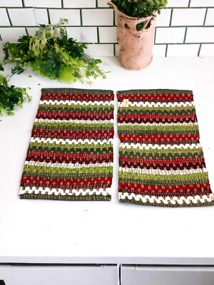 Placemats Set Of 2 Wintergreen Chindi Park Designs - Green Red White Christmas - Image 1 of 3