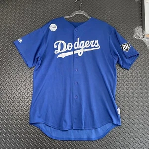LA Dodgers Blue Button Up Majestic Cool Base Jersey Baseball MLB Men's Size L - Picture 1 of 8