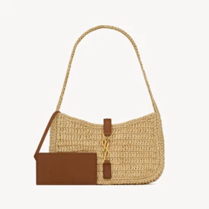 Yves Saint Laurent Natural Woven Raffia Mini Le 5 A 7 Hobo Bag NEW - Picture 1 of 10