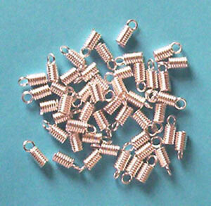 50 silver plated coil ends for thong or cord findings for jewellery making craft