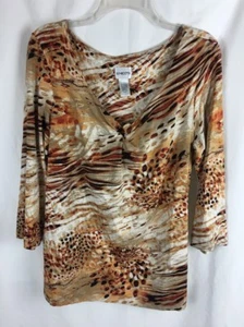 Chicos Womens Blouse Size 3 White Rust Brown B21*B - Picture 1 of 5