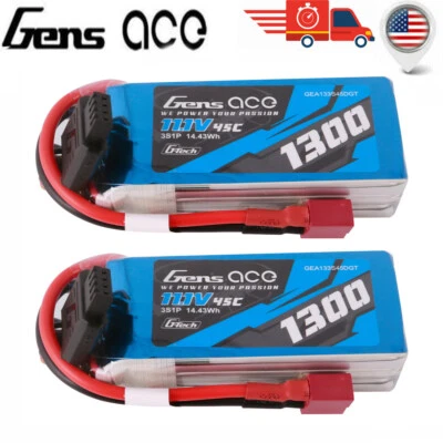 2X Gens Ace G-Tech 1300mAh 11.1V 45C 3S Lipo Battery Deans For Glider 3D plane - Image 1 of 4
