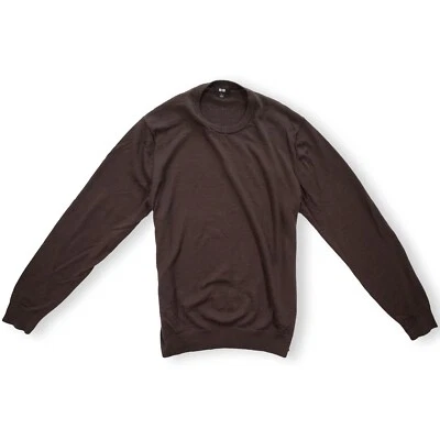 Женский свитер Uniqlo 100% шерсть пуловер с длинным рукавом вырез лодочкой коричневый размер большой - Изображение 1 из 4