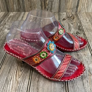 Spring Step Womens Tango Sandals Leather Size 37 US 6.5 /7 Red Floral Two Strap - Picture 1 of 15