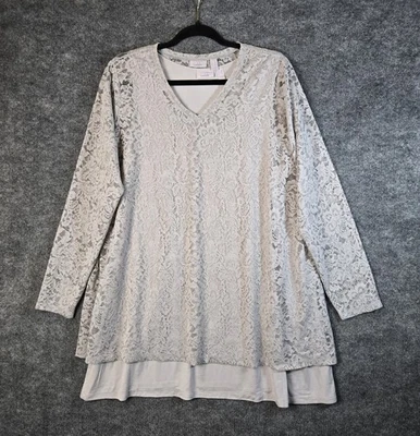 Logo Lori Goldstein Top Womens 1X Champagne Lace and Jersey Knit Tunic Glam - Image 1 of 4