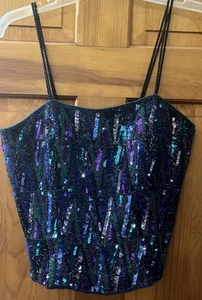Vintage Scala Perlen Seide Pailletten Maximalist Spaghettitop Damen M Reißverschluss hinten - Bild 1 von 9