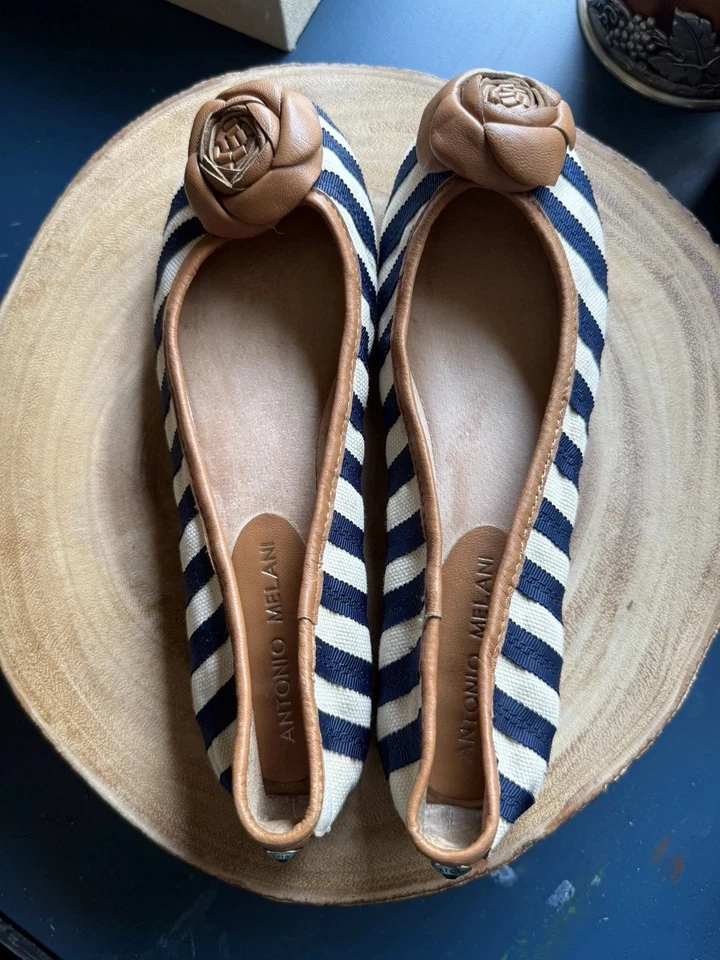 Antonio Melani Striped Canvas/Leather Ballet Flats Women's Size 6 - Image 1 of 4