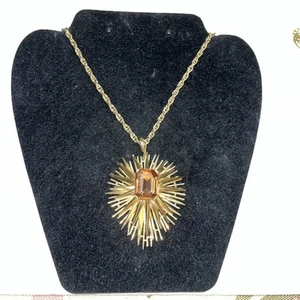 Collana Vintage MCM CROWN TRIFARI Starburst Atomic Tono Oro Citrino Ciondolo Catena - Foto 1 di 7