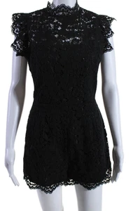 BB Dakota Womens Cotton Floral Lace Black Open Back Cap Sleeve Romper Size 6 - Picture 1 of 8