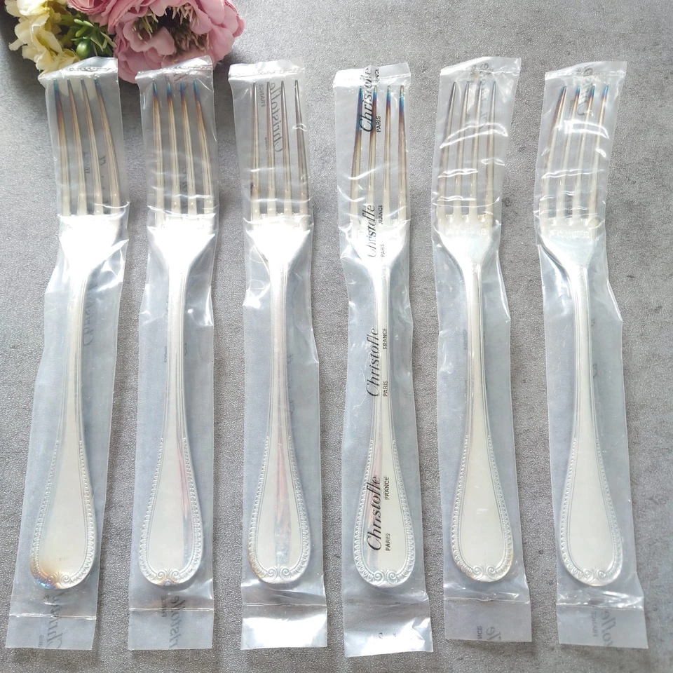 Tenedor de mesa Christofle Malmaison sin abrir 6 piezas cubiertos plateados nuevo Foto 1 de 4