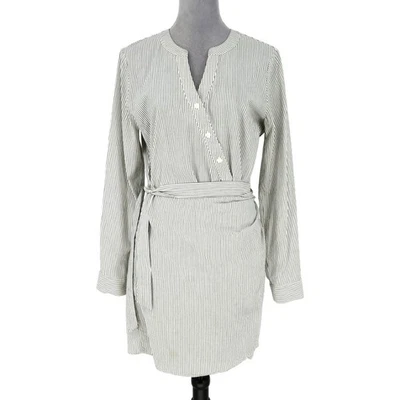 Vestido Loft Para Mujer 8 Marfil Negro Rayas Algodón Imitación Envoltura Corbata Cintura Playa Costera Foto 1 de 4