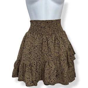 NEW Altar’d State High Waist Mini Skirt Size S Black Tan Leopard Print Ruffles - Picture 1 of 14