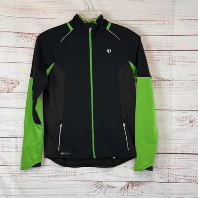 Pearl Izumi Mens Elite Cycling Jacket Black Neon Green Full Zip Fleece Lined Med - Image 1 of 4