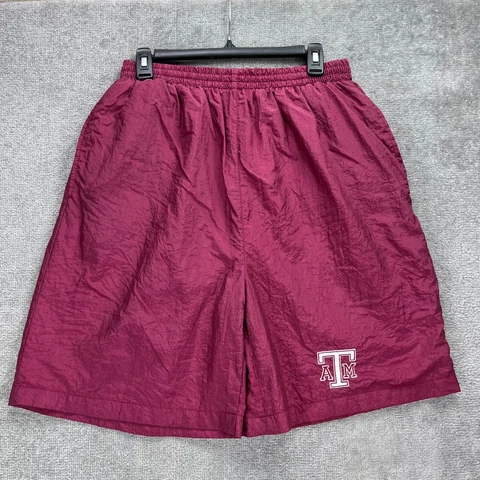 Vintage Texas A&M Track Shorts Men Size XL Maroon University Nylon Elastic Waist Cover