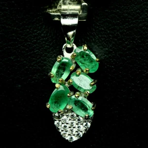 Shola Genuine Natural Green Emerald Pendant Sterling Silver N308 - Picture 1 of 2