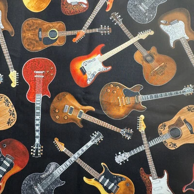 Guitarra realista de tela de edredón de algodón de 1 2/3" yardas sobre material artesanal negro #987 Foto 1 de 3