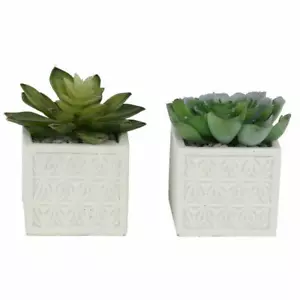 Flora Bunda Concrete Artificial Plant in 4" Damask Pattern Cement Pot,Set of 2 - Bild 1 von 8