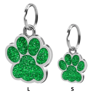 Glitter Paw Print Pet ID Tags Custom Engraved Dog Cat Personalized Tag Disc Bell - Picture 1 of 19