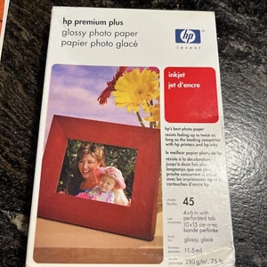 PHOTO PAPER HP Premium Plus Glossy 45 4X6 with Perforated Tab Brand NEW Sealed - Picture 1 of 19